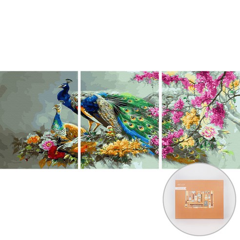 아트조이 DIY 명화 그리기 3단세트 40 x 50 cm, 꽃밭의 공작새, 1개