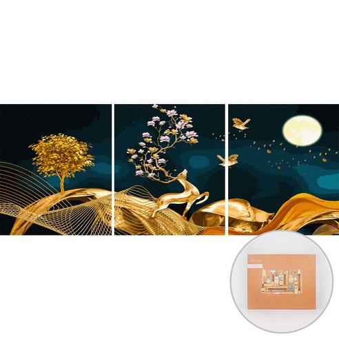 아트조이 DIY 명화 그리기 3단세트 40 x 50 cm, 꽃이 피어난 사슴동산, 1개
