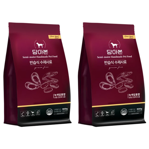 담아본 강아지 전연령용 촉촉한 수제 소프트사료 녹색입홍합, 닭, 900g, 2개