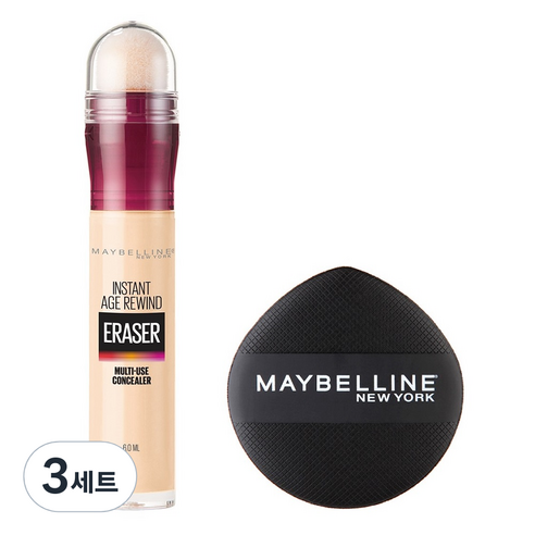 메이블린 뉴욕 에이지 리와인드 쿠션봉 컨실러 6ml + 쿠션 팡팡 퍼프 세트, 뉴트럴라이저, 3세트