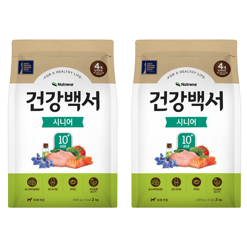 건강백서 시니어 강아지 건식사료, 닭, 2kg, 2개