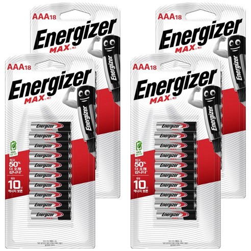 에너자이저 맥스 AAA건전지, 18개입, 4개