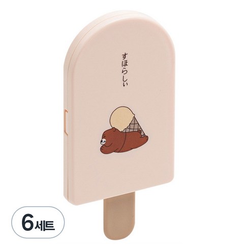 손거울 빗 세트 휴대용 미니거울 아이스크림 모양 거울, 핑크, 6세트