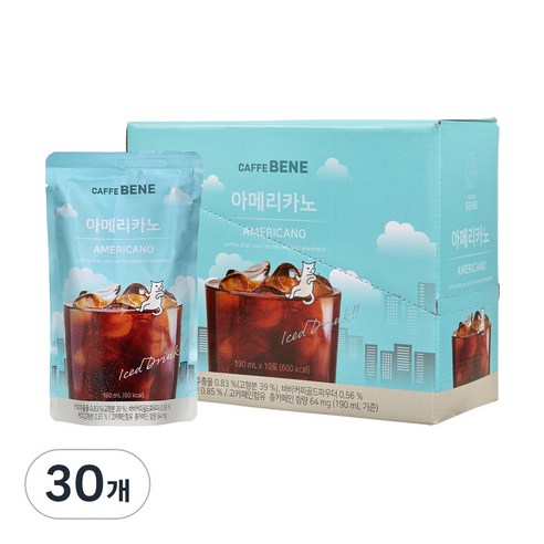 카페베네 커피파우치 아메리카노, 190ml, 30개