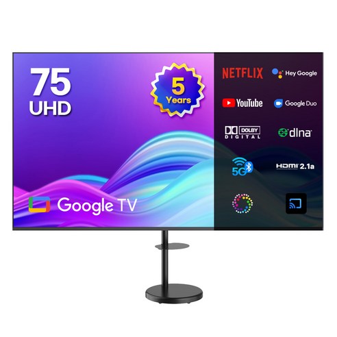 이노스 5년 무상AS 4K UHD 구글 ZERO EDITION TV + 대형 삼탠바이미 티비 스탠드 삼텐바이미 TV 거치대 FS-30 블랙 세트, 189cm(75인치), G75 ZERO EDITION, 방문설치