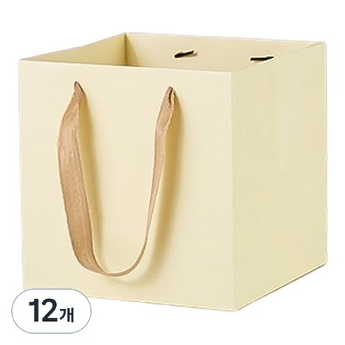 마켓감성 컬러 와이드 정사각 쇼핑백 대, 베이지, 12개