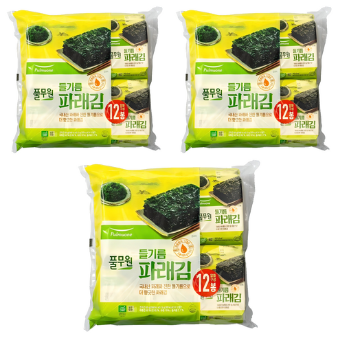 풀무원 들기름 파래김, 60g, 3개