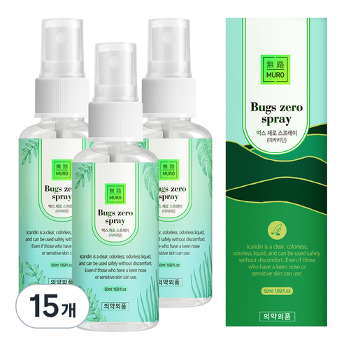 무로 벅스 제로 모기기피 스프레이, 50ml, 15개