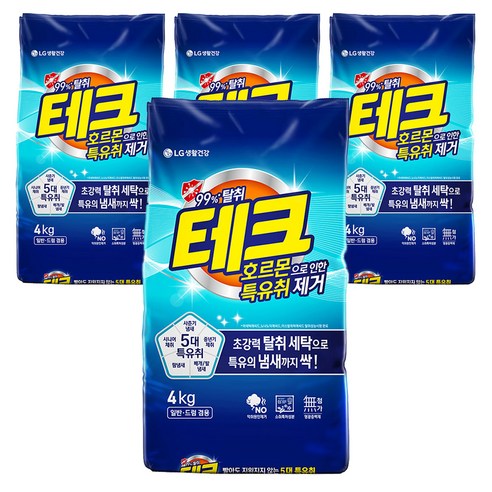 테크 호르몬으로 인한 특유취 제거 분말세제 리필, 4kg, 4개