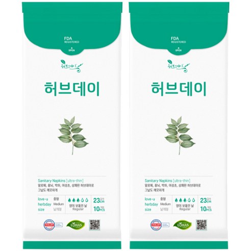 허브데이 중형 생리대 날개형, 10개입, 2팩