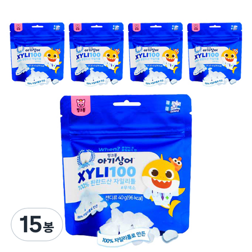 핑크퐁 아기상어 자일리100 핀란드100% 자일리톨, 40g, 15개