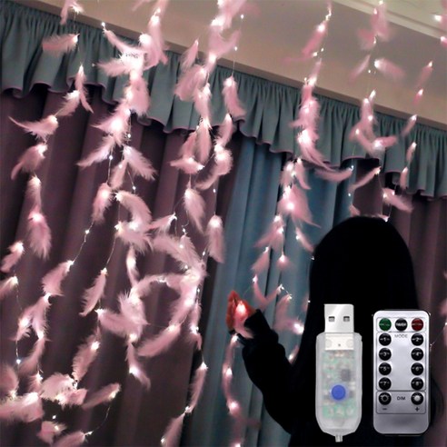 더깔끔 LED 창문 인스풍 실내 장식 깃털, 따뜻한 화이트 보통 USB