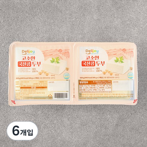 딜리조이 고소한 국산콩 두부, 300g, 6개입