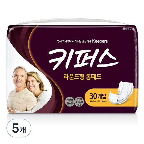 키퍼스 라운드형 롱패드 성인용 기저귀 290 x 580 mm, 30개입, 5개
