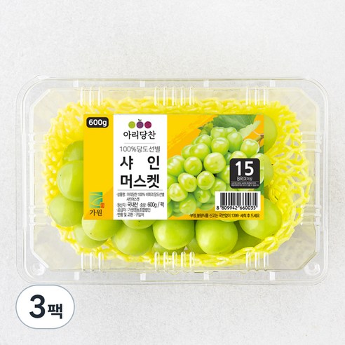아리당찬 당도선별 샤인머스캣, 600g, 3팩