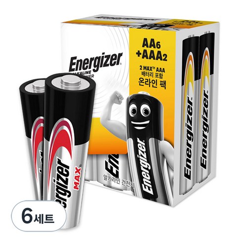 에너자이저 알카라인 건전지 파워 AA 6p + 맥스 AAA 2p, 8개입, 6세트