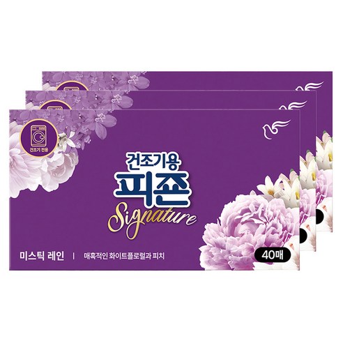 피죤 섬유유연제 건조기용 시트 미스틱 레인향 본품, 40개입, 3개