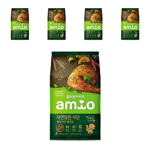 풀무원아미오 전연령 강아지 자연담은 식단 건식사료, 칠면조, 1kg, 5개