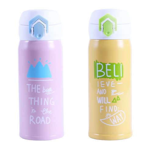 상상앤드 베르나차 보온보냉 텀블러 원터치형 2p 세트, 핑크, 옐로우, 350ml