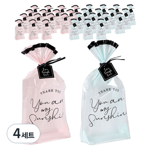 인디케이 OPP비닐 선샤인 민트15p+OPP비닐 선샤인 핑크15p+텍30p+타이30p, 혼합 색상, 4세트