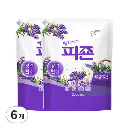 피죤 레귤러 섬유유연제 바이올렛 가든 리필, 2300ml, 6개