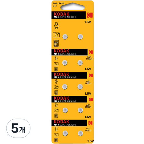 코닥 MAX LR60 AG1 SR621SW 알카라인 버튼셀 코인건전지 1.5V, 10개입, 5개