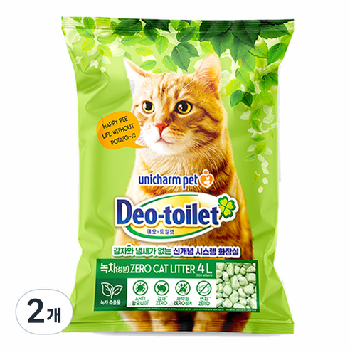 데오토일렛 감자 앤 사막화 제로 고양이 모래, 4L, 2개, 녹차향