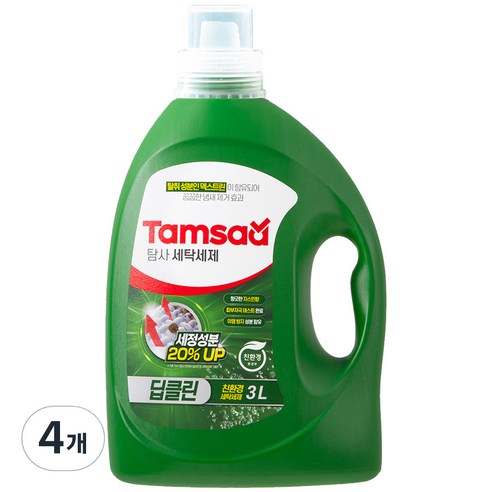 탐사 딥클린 세탁세제 세정성분 20% 강화 일반 드럼 겸용, 3L, 4개