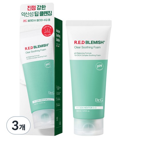닥터지 약산성 레드 블레미쉬 클리어 수딩 폼, 3개, 200ml