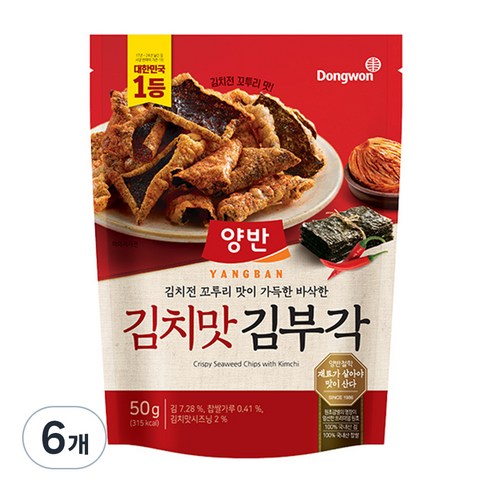 양반 김치맛 김부각, 50g, 6개