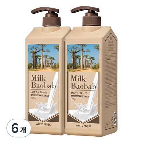 밀크바오밥 샴푸 화이트머스크향, 1L, 6개