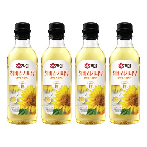 백설 CJ 해바라기씨유, 500ml, 4개