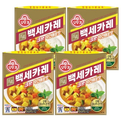 오뚜기 3분 백세카레 약간매운맛, 4개, 200g