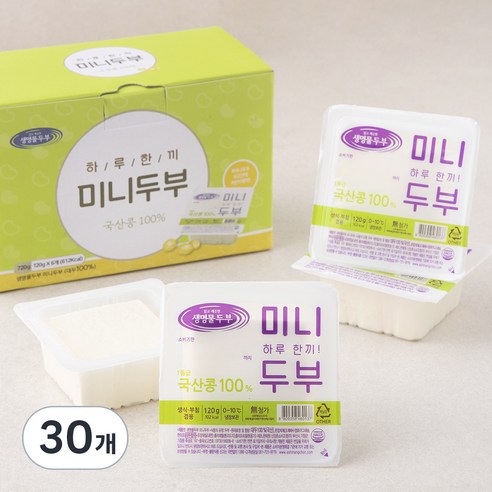 생명물두부 하루한끼 미니두부, 120g, 30개