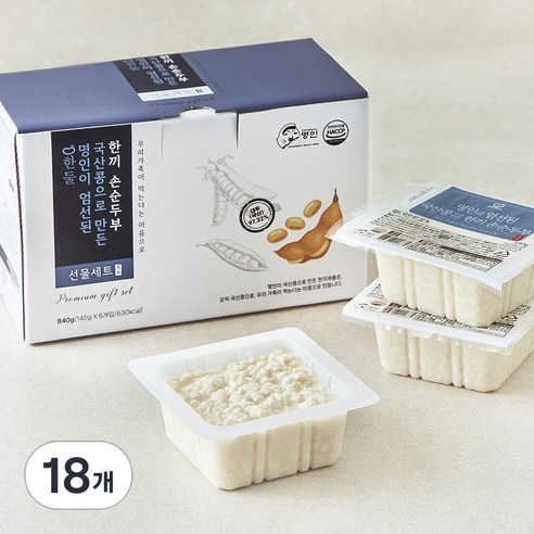한둘 명인이 엄선된 국산콩으로 만든 한끼 손순두부, 140g, 18개