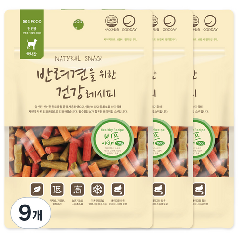 굿데이 반려견을 위한 건강 레시피 간식, 비프 + 야채 혼합맛, 150g, 9개
