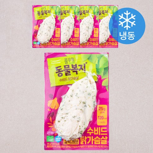풀무원 동물복지 지구식단 수비드 닭가슴살 갈릭&허브 5개입 (냉동), 575g, 1개
