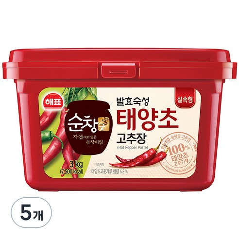 순창궁 태양초 고추장, 3kg, 5개