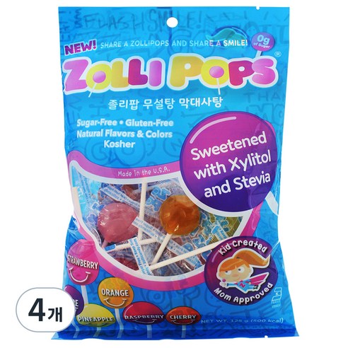 졸리팝 무설탕 막대사탕, 125g, 4개