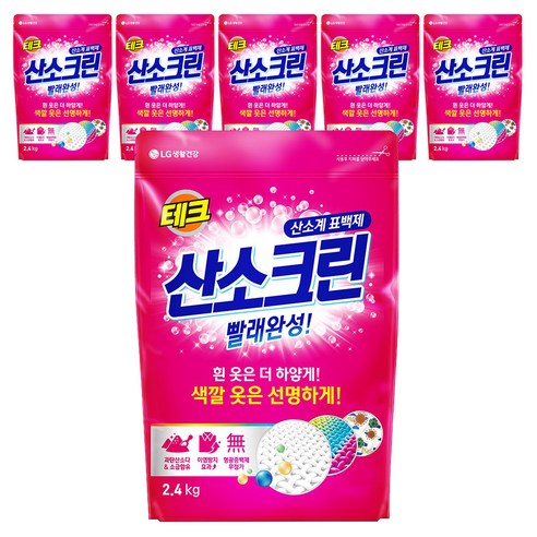 테크 산소크린 분말 표백제, 2.4kg, 6개