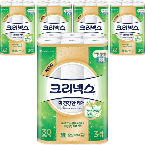 크리넥스 유한킴벌리 더 건강한 케어 롤화장지 3겹 30m, 30롤, 5팩