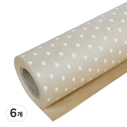솔로몬샵 포인트하트 종이롤 포장지 대, 크라프트 (흰색), 6개