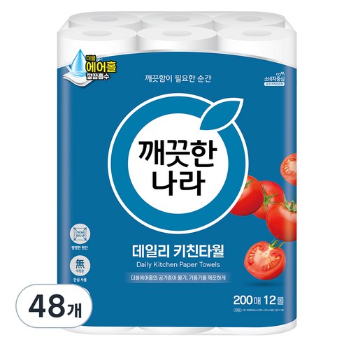 깨끗한나라 데일리 키친타올, 200매, 48개