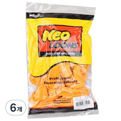 네오룬스 30cm 라운드풍선 50p, 파스텔 레몬, 6개