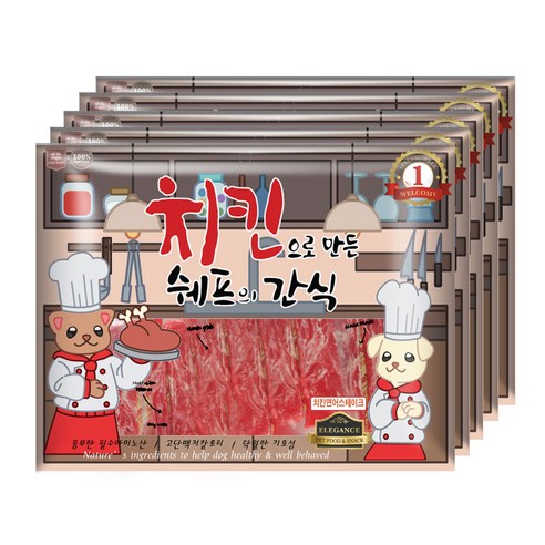 쉐프의간식 대용량 반려동물 건조간식 300g, 치킨연어스테이크, 5개