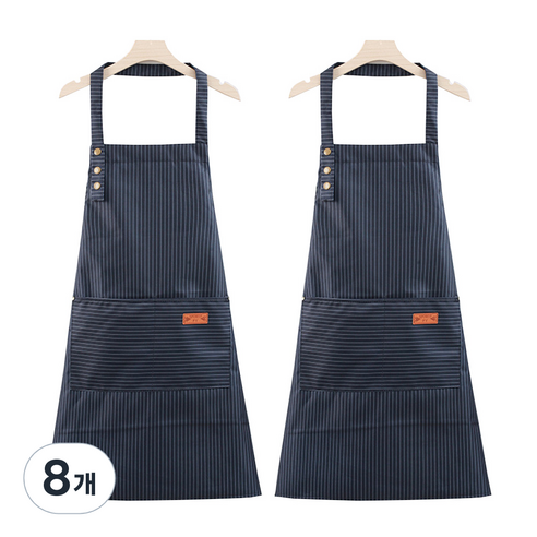 리빙차트 스트라이프 방수 앞치마, 네이비, 8개