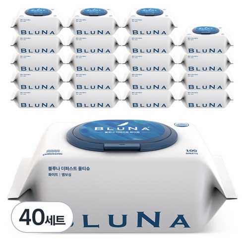 블루나 더퍼스트 물티슈 화이트, 40개, 100개입, 55g