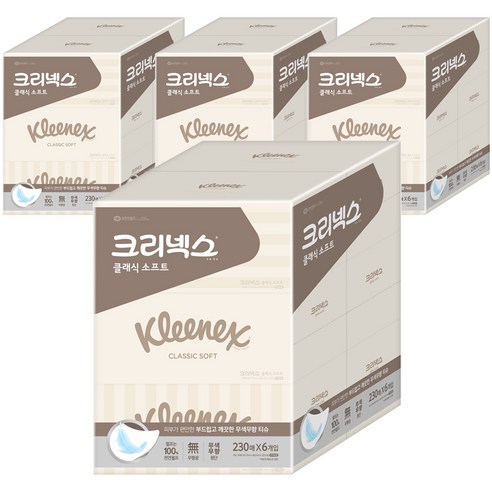 크리넥스 클래식 펄프 미용티슈 2겹, 6개입, 4개