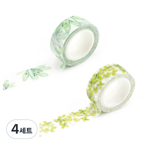 라이프포인트 내츄럴 일러스트 마스킹 테이프 19신록 세트, 19신록, 20관엽식물, 4세트