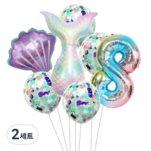 이모쿠비 생일파티 숫자풍선세트, 머메이드 8, 2세트